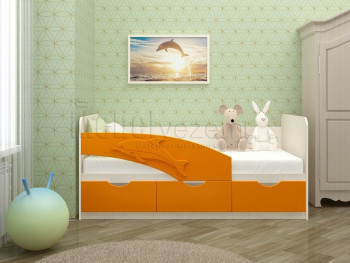 Дельфин-3 Кровать детская 3 ящика без ручек 1.6 Оранжевый глянец в Коченёво - kochenyovo.mebel54.com | фото