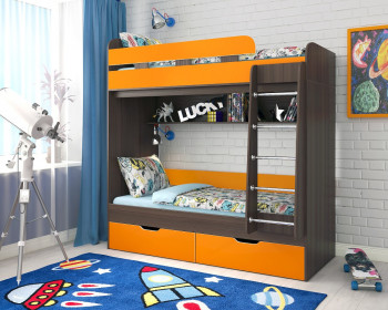 Кровать двухъярусная Юниор-5  Бодего/Оранжевый в Коченёво - kochenyovo.mebel54.com | фото