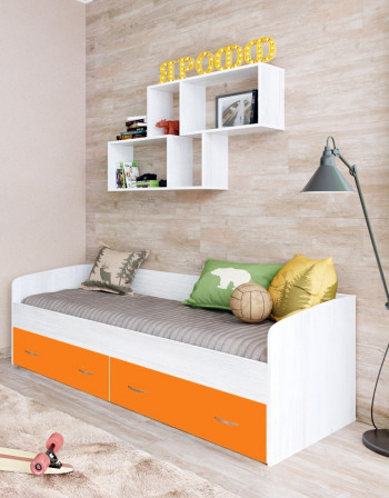 Кровать с выкатными ящиками Винтерберг/Оранжевый в Коченёво - kochenyovo.mebel54.com | фото