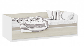 Кровать «Сканди» с 2 ящиками Дуб Гарден/Белый/Глиняный серый в Коченёво - kochenyovo.mebel54.com | фото