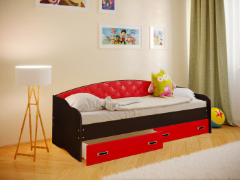 Кровать Софа-7 с мягкой спинкой (800х1900) Венге/Красный в Коченёво - kochenyovo.mebel54.com | фото
