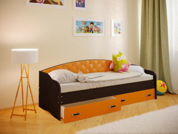 Кровать Софа-8 с мягкой спинкой (900х1900) Венге/Оранжевый в Коченёво - kochenyovo.mebel54.com | фото