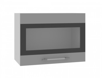 Норд ШВГС 600 Шкаф верхний горизонтальный со стеклом (Софт черный/корпус Белый) в Коченёво - kochenyovo.mebel54.com | фото