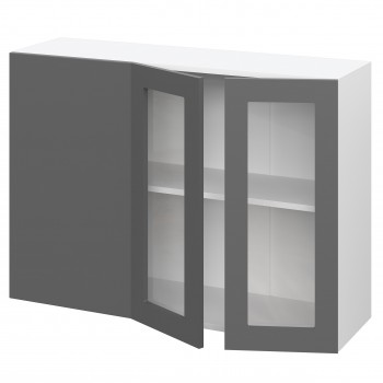 Норд ШВУПС 1000 Шкаф верхний угловой со стеклом (Софт черный/корпус Белый) в Коченёво - kochenyovo.mebel54.com | фото