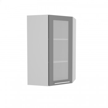 Норд ШВУС 600Н Шкаф верхний угловой (премьер) высокий (Софт черный/корпус Белый) в Коченёво - kochenyovo.mebel54.com | фото